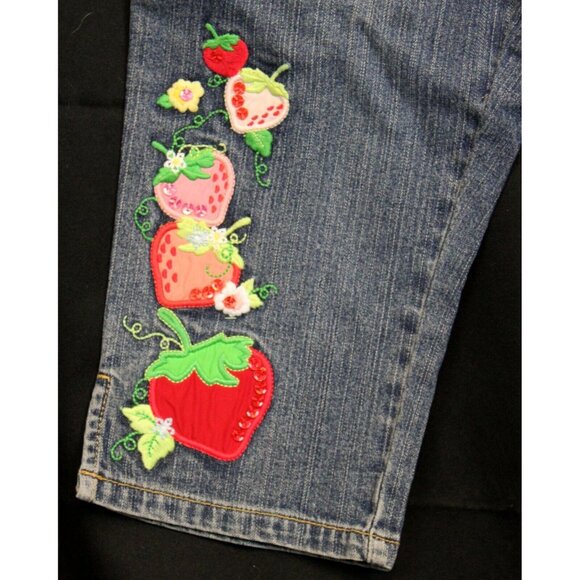 2004 Gymboree Strawberry Patch Denim Clamdigger Half Length Appliqué Embroidery - Picture 2 of 5